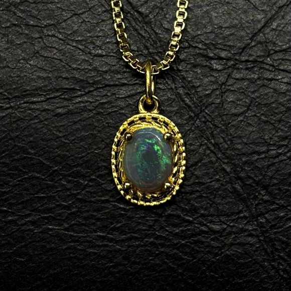 Supercilious Striated Lightning Ridge Opal Pendant Necklace 18” 1mm Box Chain - Picture 4 of 6